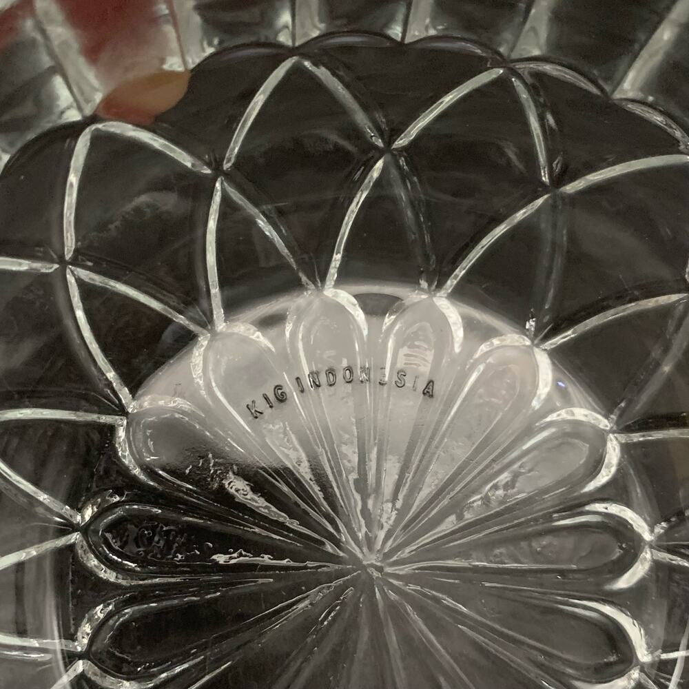 Vintage KIG Indonesia Glass Candy Dish Bowl With Lid Diamond Cut Round Pressed - Picture 8 of 10